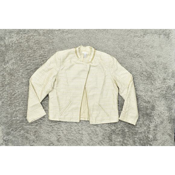 Chico's Size 2 Plus Brown Blazer Polyester Jacket Open Front Lined Gold Accents - Picture 3 of 8